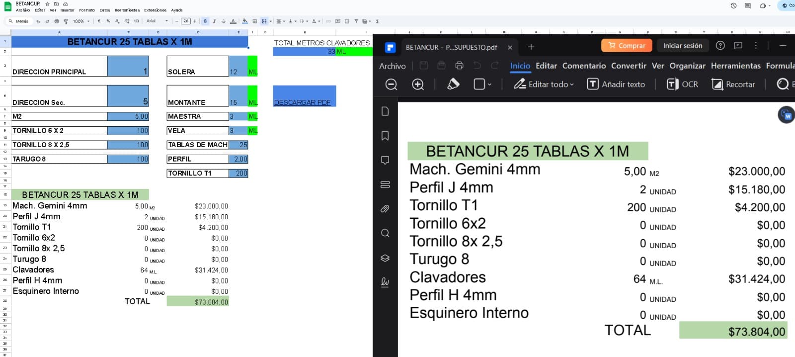 Generador de presupuestos en Google Sheets 